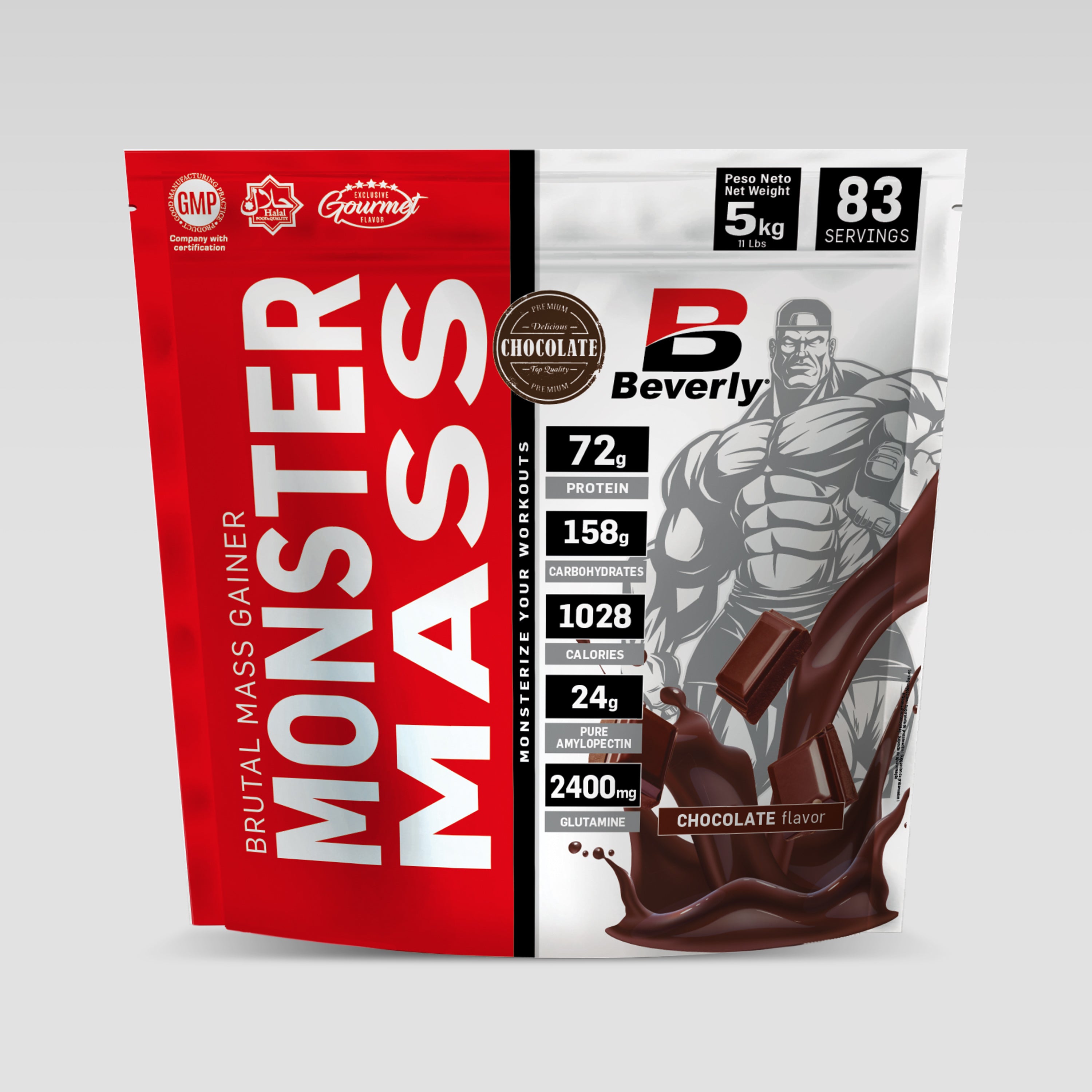 Monster Mass Gainer + L-Glutamine - 5 Kg - Chocolat