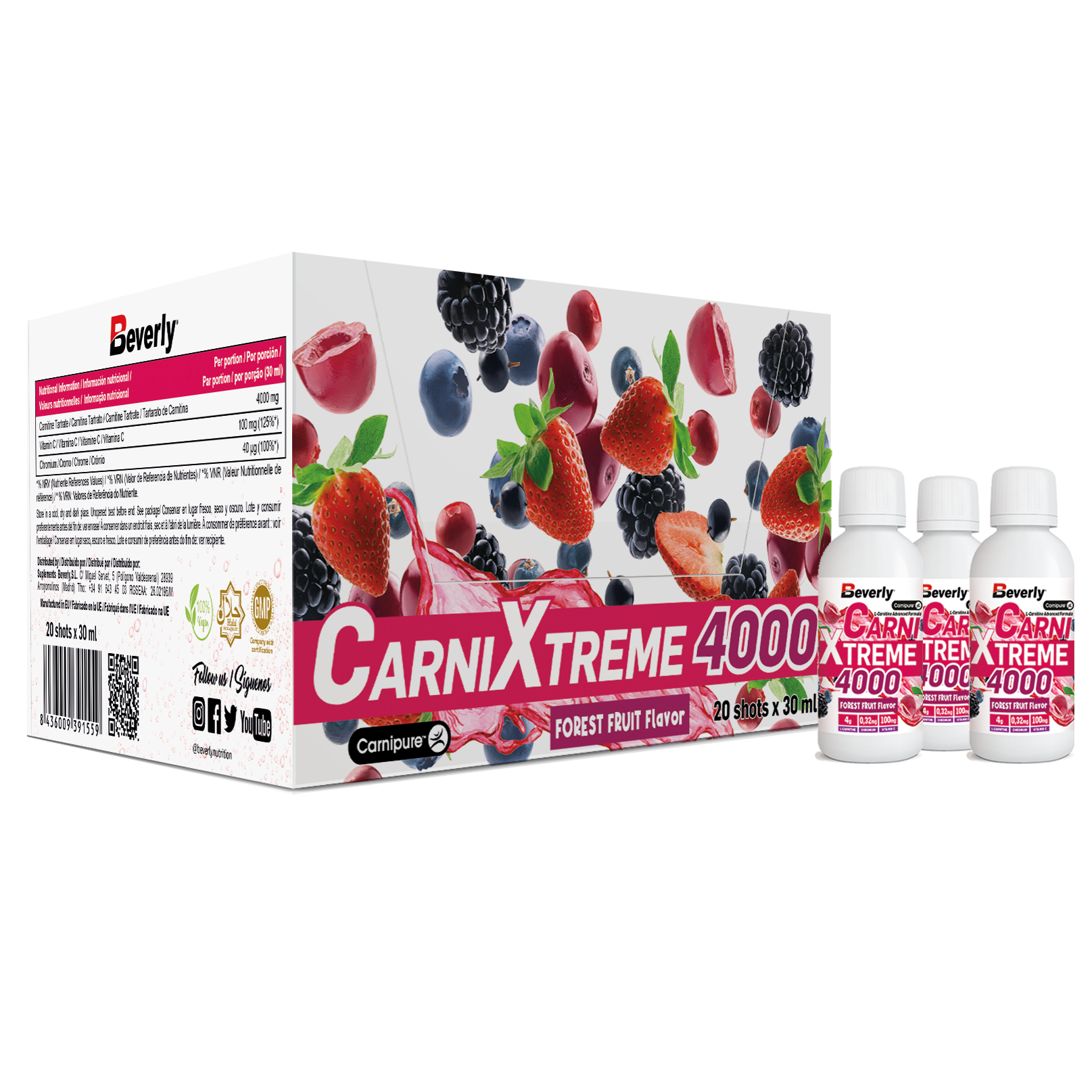Carni Xtreme 4000 - Carnitina líquida Carnipure® - 20 viales - Frutos rojos