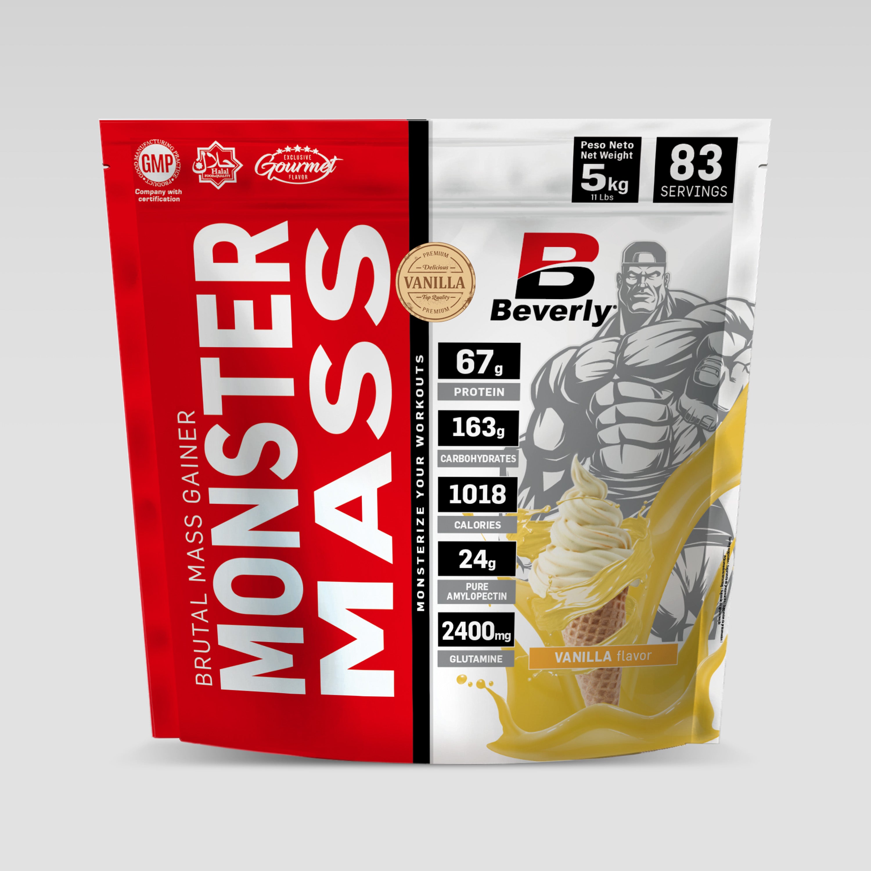 Monster Mass Weight gainer + L-Glutamine - 5 Kg - Vanilla